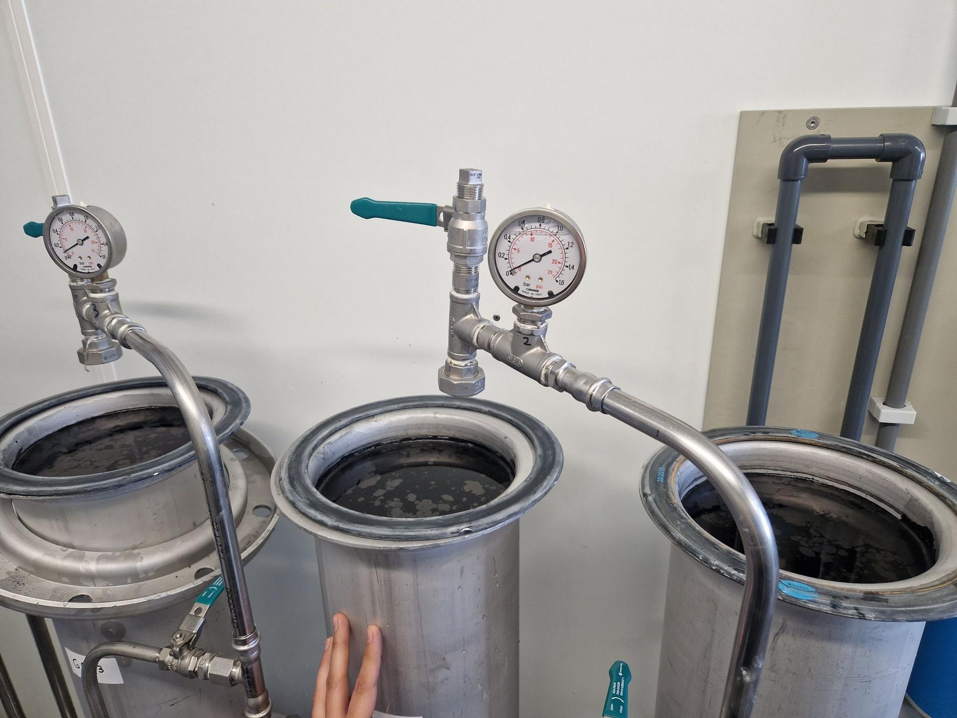 View of the activated carbon filters for the new RO-concentrate tests